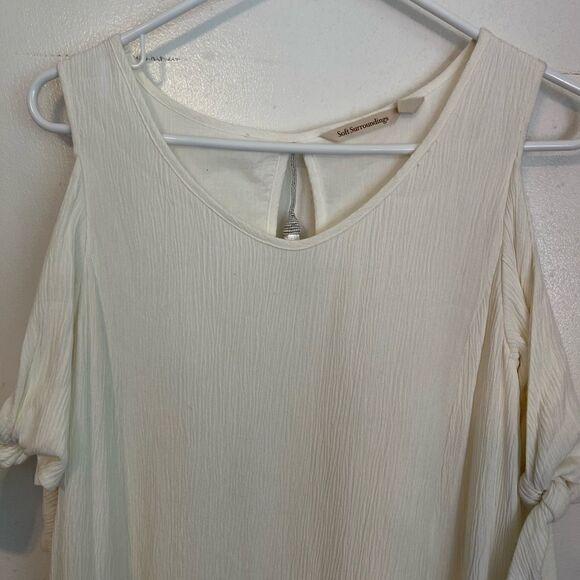 SOFT SURROUNDINGS White Destin Gauze Cold Shoulder Pockets MIDI Dress.Size XS - Picture 6 of 14